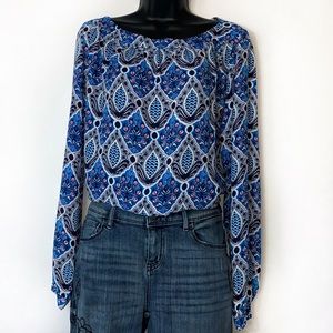 Ann Taylor Outlet NWOT Blue & Red Floral Blouse